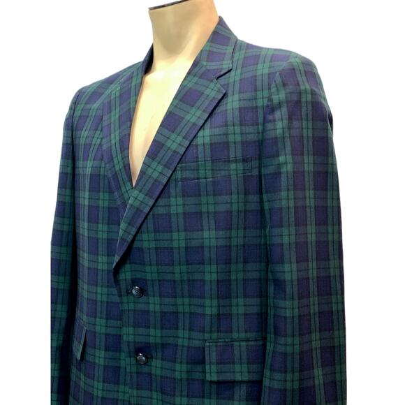 80s Anderson-Little New Englander Blue & Green Plaid Blazer | Sportcoat - Picture 4 of 10